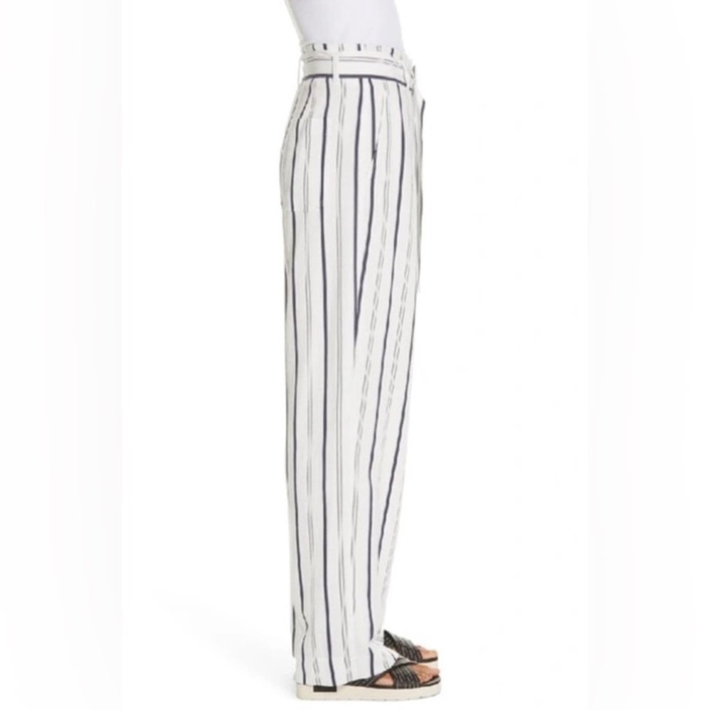 Vince Dobby Blue White Striped Wide Leg High Rise Belted Pants Women’s Medium - Picture 3 of 11